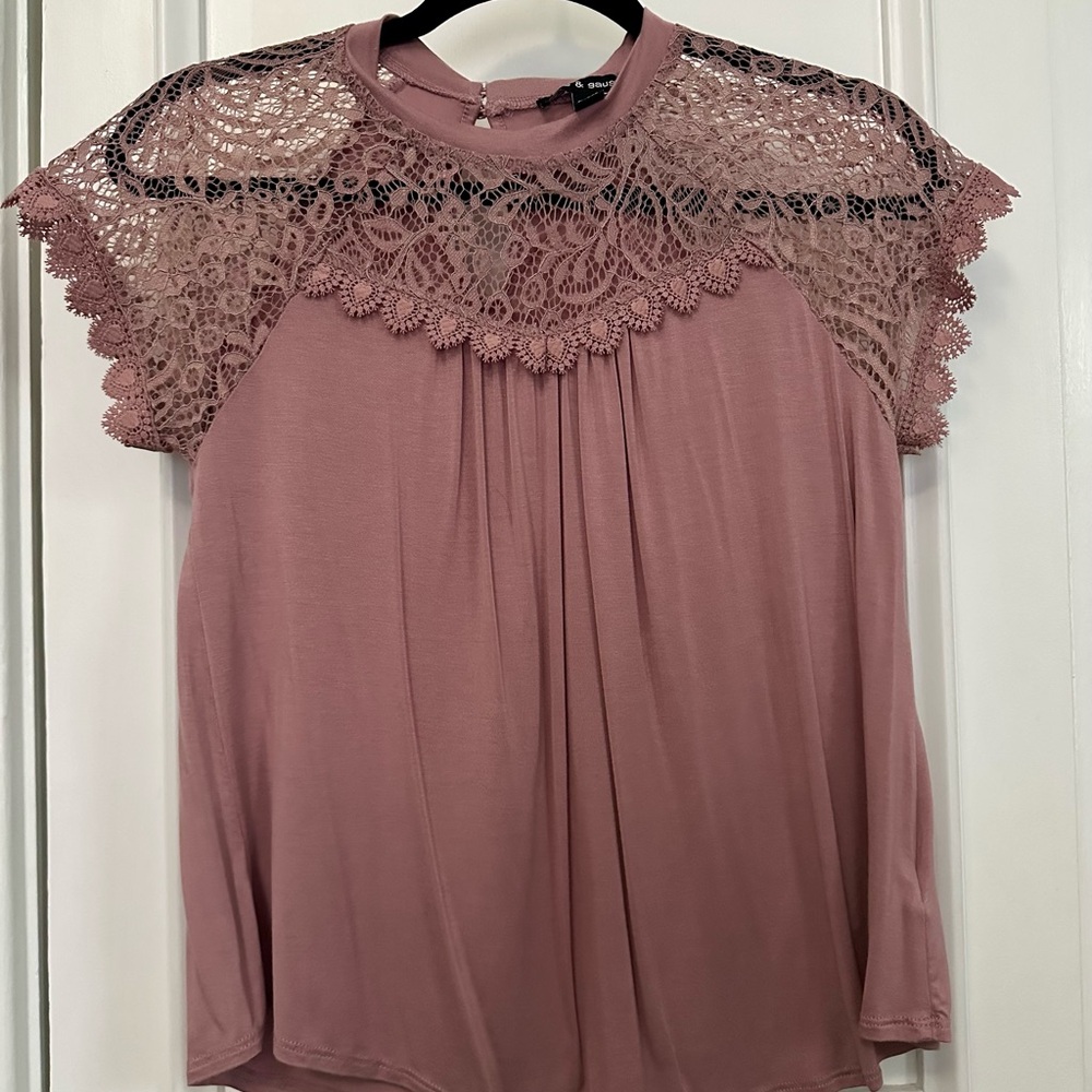 Lace Yoke Pink Top